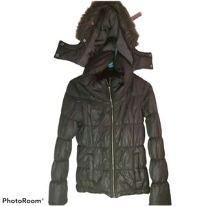 Hurley Brown Puffer Coat with Faux Fur Trimmed Hood